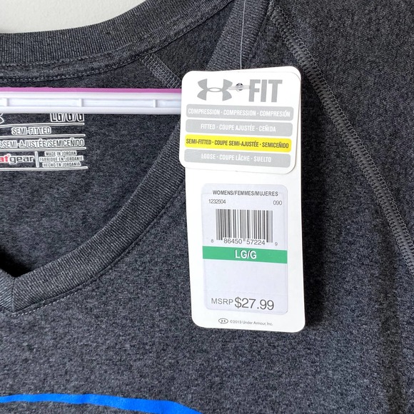 Under Armour Long Sleeve Performance Vneck tee Gray Shirt Large - Picture 3 of 7